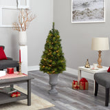 4.5’ Green Valley Pine Artificial Christmas Tree with 100 Warm White LED Lights and 201 Bendable Branches in Decorative Urn