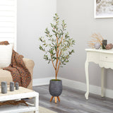 4.5’ Olive Artificial Tree in Gray Tripod Planter