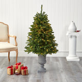 4.5’ Sierra Spruce “Natural Look” Artificial Christmas Tree with 150 Clear LED Lights in Decorative Urn