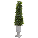 45” Sweet Bay Cone Topiary Artificial Tree in Decorative Gray Urn