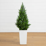 45" UV Resistant Artificial Cedar Tree in White Tower Planter (Indoor/Outdoor)