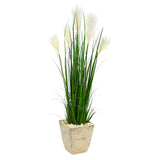4.5’ Wheat Plum Grass Artificial Plant in Country White Planter