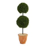 46” Boxwood Double Ball Artificial Topiary Tree in Terra-Cotta Planter (Indoor/Outdoor)