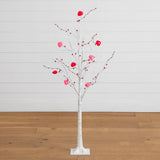 4' Pre-Lit Artificial Valentine's Day Twig Tree with 48 Heart Shaped LED Lights and Red Berries