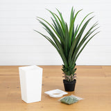 4' UV Resistant Artificial Spiked Agave Plant in White Tower Planter (Indoor/Outdoor)