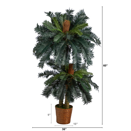 5’ and 3’ Double Sago Palm Artificial Tree with Basket