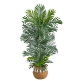 5’ Areca Palm Tree in Boho Chic Handmade Natural Cotton Woven Planter with Tassels UV Resistant