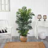 5’ Areca Palm Tree in Boho Chic Handmade Natural Cotton Woven Planter with Tassels UV Resistant