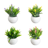 5" Artificial Mini Flowering Lavender Arrangement in White Decorative Oval Planter - Set of 4