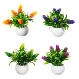 5” Artificial Mini Flowering Plant in White Decorative Oval Planter  - Set of 4