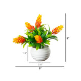 5” Artificial Mini Flowering Plant in White Decorative Oval Planter  - Set of 4