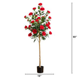 5’ Artificial Red Camellia Rose Tree