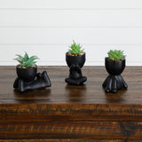5" Artificial Succulent Plants in Plyaful Decorative Black Planters - Set of 3