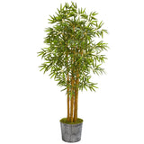 5’ Bamboo Artificial Tree in Black Embossed Tin Planter