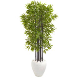 5’ Bamboo Artificial Tree with Black Trunks in White Planter (Indoor/Outdoo)