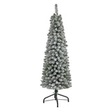 5’ Flocked Pencil Artificial Christmas Tree with 318 Bendable Branches
