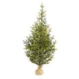 5’ Fraser Fir “Natural Look” Artificial Christmas Tree with 200 Clear LED Lights, a Burlap Base and 853 Bendable Branches