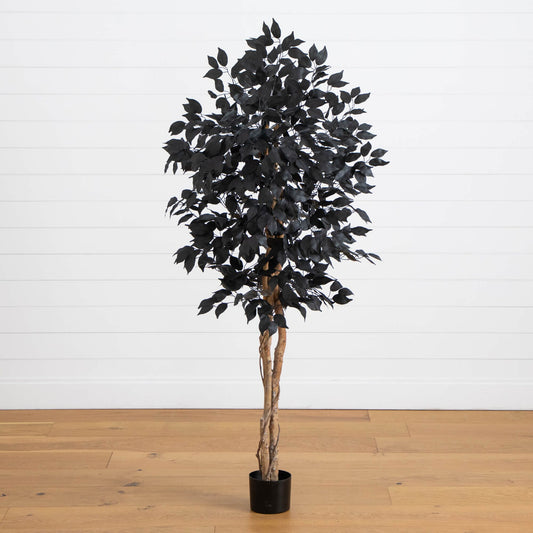 5' Artificial Halloween Black Ficus Tree with Natural Trunk