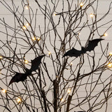 5' Pre-Lit Artificial Halloween Black Twig Tree with Bats and 50 Warm White LED Lights