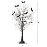 5' Pre-Lit Artificial Halloween Black Twig Tree with Bats and 50 Warm White LED Lights