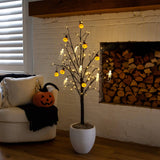 5' Pre-Lit Artificial Halloween Pumpkins and Skulls Ornament Tree with 72 Warm White LED Lights