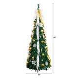 5' Pre-Lit Artificial Pop up Christmas Tree with Gold & Silver Ornaments, Ribbons and 100 Warm White LED Lights