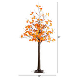 5' Pre-Lit Minimalist Autumn Maple Artificial Fall Tree with 96 LED Warm White & Orange Pumpkin Shaped Lights
