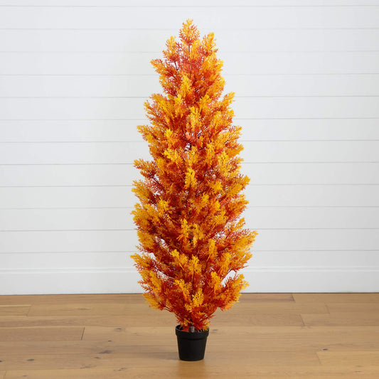 5' UV Resistant Autumn Artificial Fall Cedar Tree (Indoor/Outdoor)
