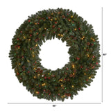 5’ Giant Flocked Artificial Christmas Wreath with 280 Multicolored Lights, Glitter and Pine Cones
