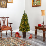 5’ Green Valley Pine Artificial Christmas Tree with 100 Warm White LED Lights and 201 Bendable Branches in Bronze Metal Planter