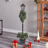 5’ Holiday Pre-lit Decorated Lamp Post with Artificial Greenery, Decorative Container & 50 LED Lights