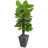 5’ Large Leaf Philodendron Artificial Plant in Slate Planter (Real Touch)