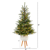 5’ North Carolina Spruce Artificial Christmas Tree with 100 Clear Lights and 207 Bendable Branches in White Planter with Stand