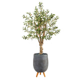 5’ Olive Artificial Tree in Gray Tri-Pod Planter