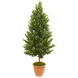 5’ Olive Cone Topiary Artificial Tree in Terra Cotta Planter (Indoor/Outdoor)