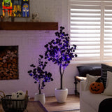 5' Pre-Lit Artificial Halloween Black Eucalyptus Tree with 220 Orange & Purple LED Lights