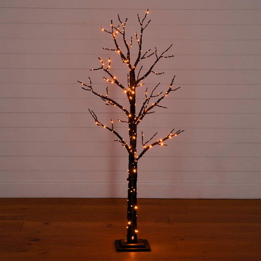 5' Pre-Lit Artificial Halloween Twig Tree with 360 Orange & Purple LED Lights