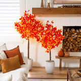 5' Pre-Lit Autumn Artificial Fall Tree with 200 Warm White LED Lights
