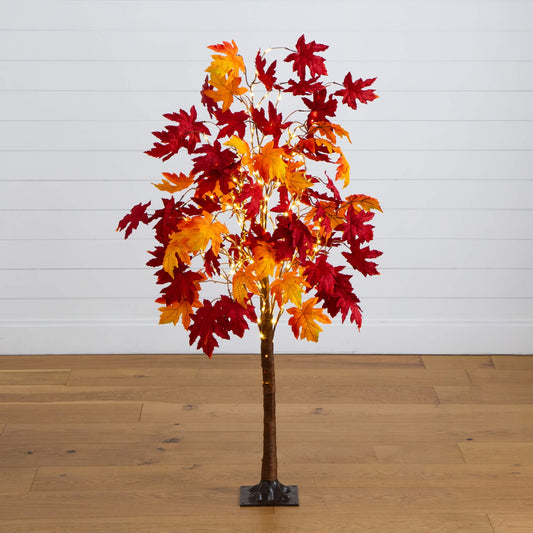 5' Pre-Lit Autumn Weeping Maple Artificial Fall Tree with 240 Warm White LED Lights