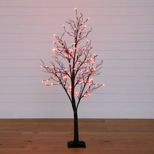 5’ Pre-Lit Halloween Deluxe Black Twig Artificial Tree with 102 Orange & Purple LED Lights