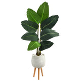 5’ Traveler's Palm Artificial Tree in White Planter with Stand