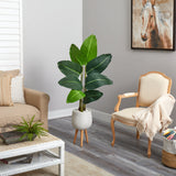 5’ Traveler's Palm Artificial Tree in White Planter with Stand