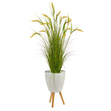5” Wheat Grain Artificial Plant in White Planter with Legs