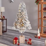 5' Winter Flocked Leaning Christmas Tree Pre-Lit