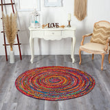 5’ x 5’ Hand Braided Boho Colorful Chindi Round Rug