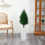 50” Cypress Tower Artificial Tree in Tall White Planter (Indoor/Outdoor)