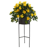 50” Hibiscus Artificial Plant in Black Planter with Stand