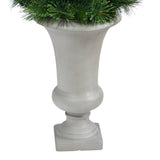 52” Green Pencil Artificial Christmas Tree with 100 Clear (Multifunction) LED Lights and 140 Bendable Branches in Sand Colored Urn