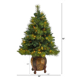 52” North Carolina Mixed Pine Artificial Christmas Tree with 130 Warm White LED Lights, 459 Bendable Branches and Pinecones in Decorative Planter