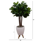53” Artificial Triple Trunk Fiddle Leaf Fig Tree in White Ceramic Tripod Planter